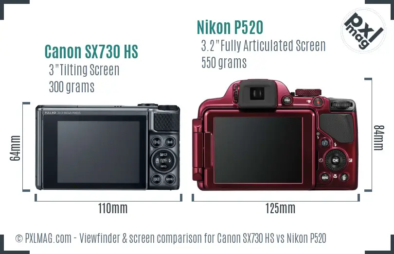 Canon SX730 HS vs Nikon P520 Screen and Viewfinder comparison