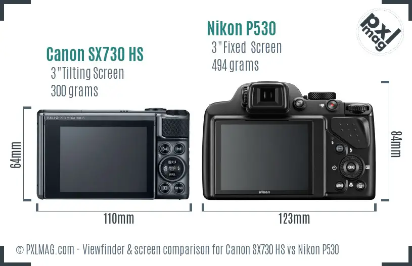 Canon SX730 HS vs Nikon P530 Screen and Viewfinder comparison