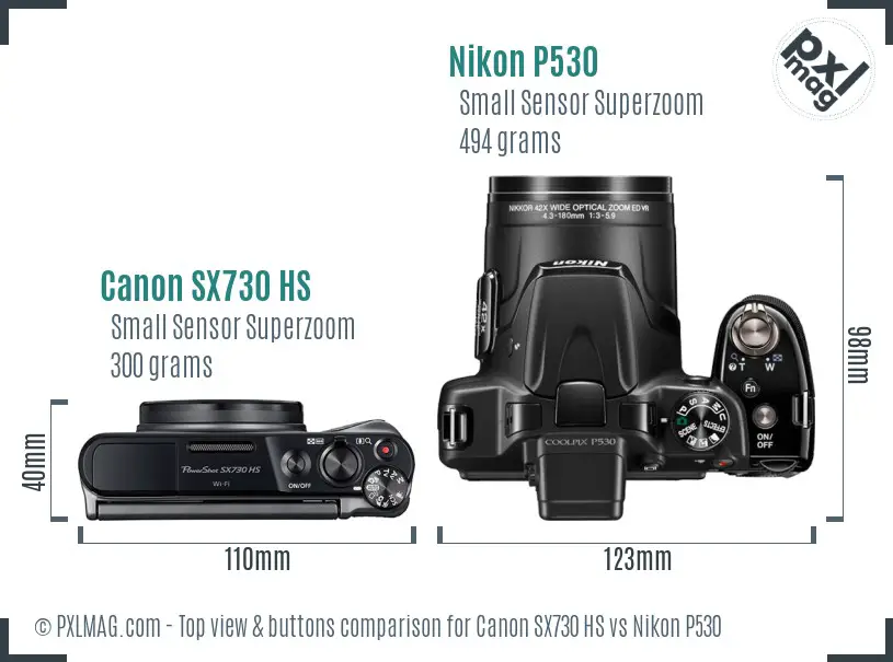 Canon SX730 HS vs Nikon P530 top view buttons comparison