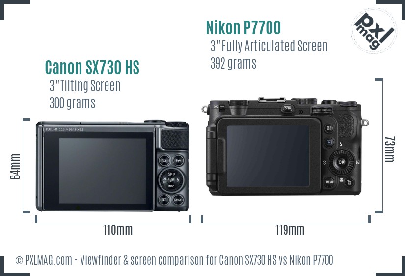 Canon SX730 HS vs Nikon P7700 Screen and Viewfinder comparison