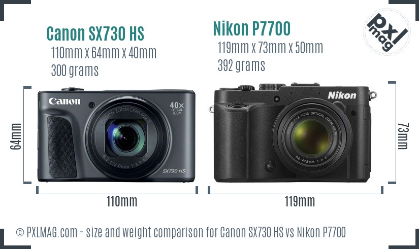 Canon SX730 HS vs Nikon P7700 size comparison