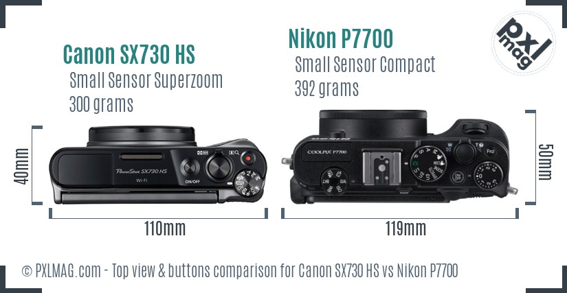 Canon SX730 HS vs Nikon P7700 top view buttons comparison