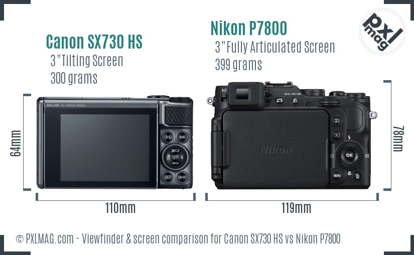 Canon SX730 HS vs Nikon P7800 Screen and Viewfinder comparison