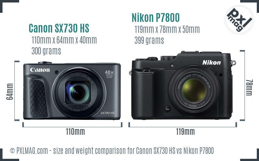 Canon SX730 HS vs Nikon P7800 size comparison Canon SX730 HS vs Nikon P7800 size comparison