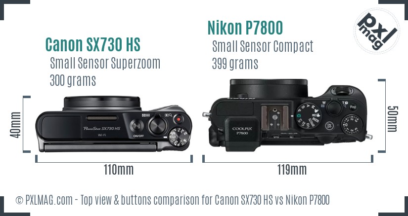 Canon SX730 HS vs Nikon P7800 top view buttons comparison