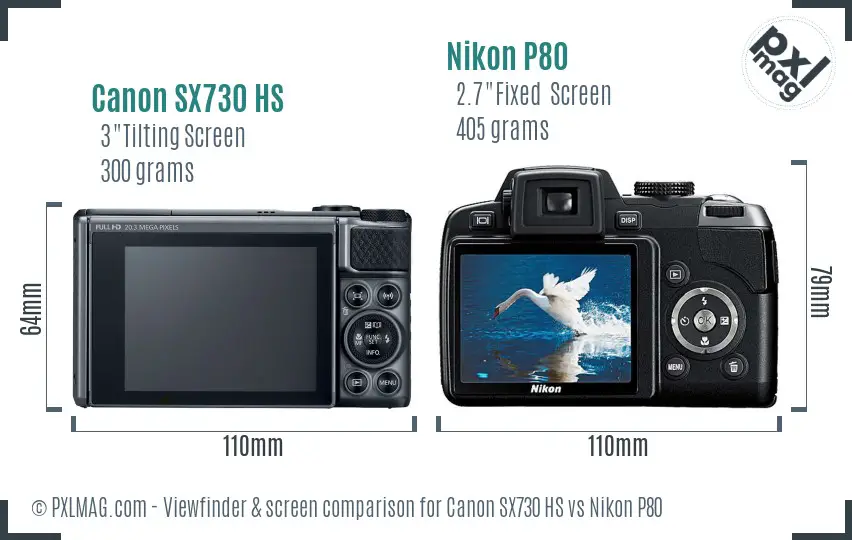 Canon SX730 HS vs Nikon P80 Screen and Viewfinder comparison