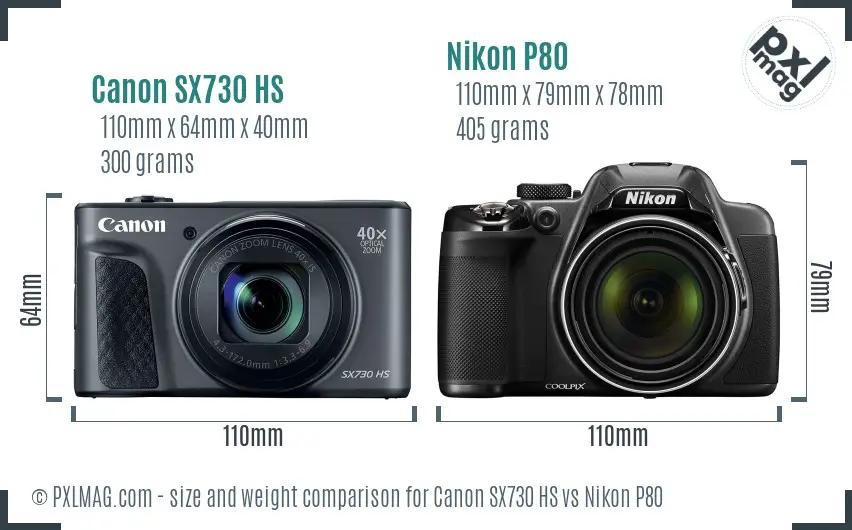 Canon SX730 HS vs Nikon P80 size comparison