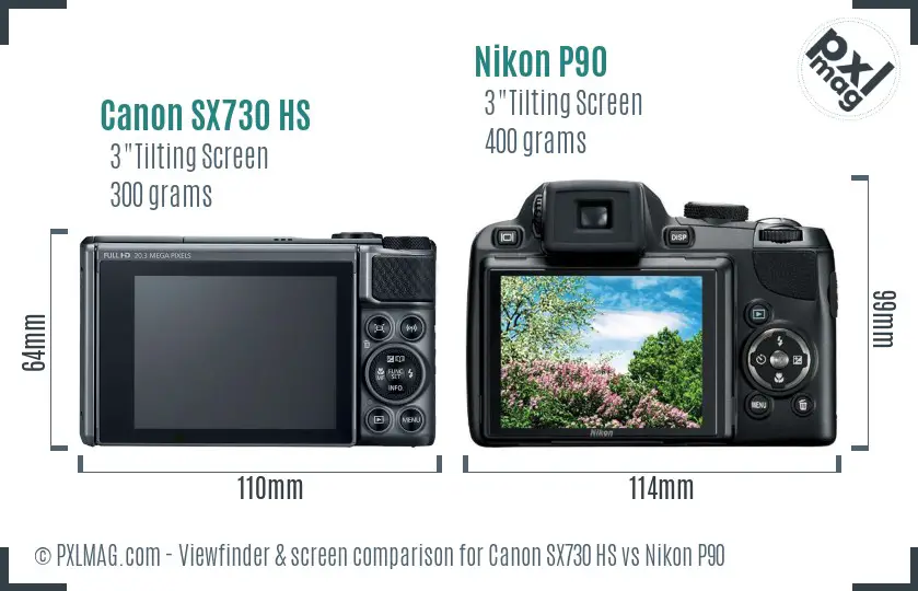 Canon SX730 HS vs Nikon P90 Screen and Viewfinder comparison Canon SX730 HS vs Nikon P90 Screen and Viewfinder comparison