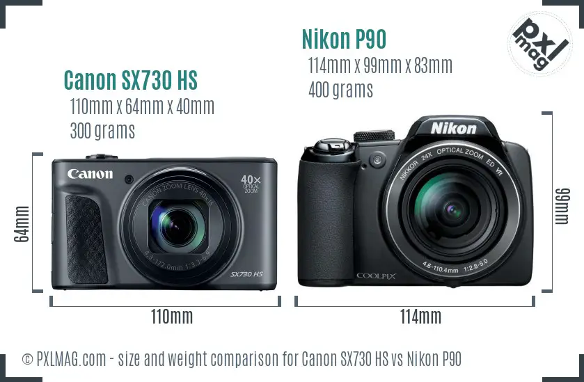 Canon SX730 HS vs Nikon P90 size comparison Canon SX730 HS vs Nikon P90 size comparison