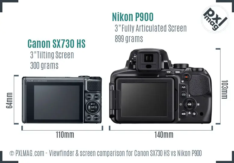 Canon SX730 HS vs Nikon P900 Screen and Viewfinder comparison