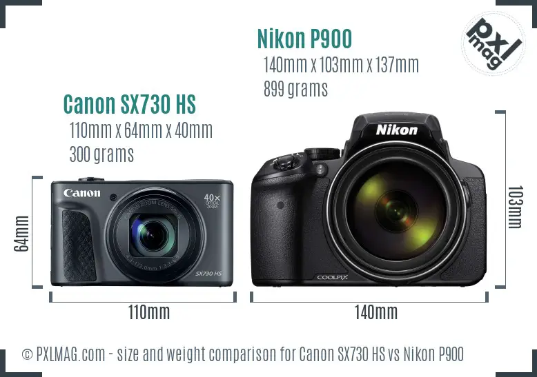 Canon SX730 HS vs Nikon P900 size comparison