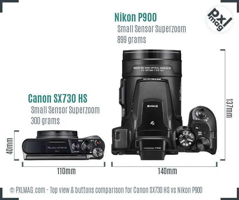 Canon SX730 HS vs Nikon P900 top view buttons comparison