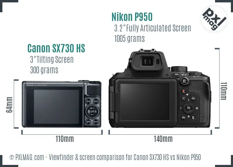 Canon SX730 HS vs Nikon P950 Screen and Viewfinder comparison