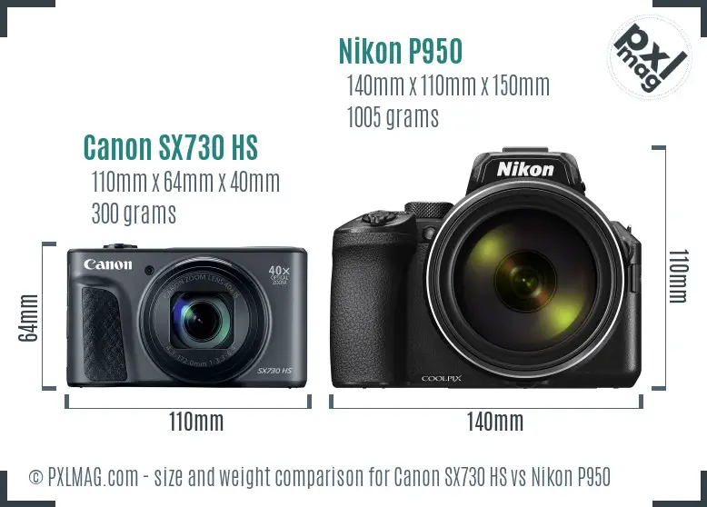 Canon SX730 HS vs Nikon P950 size comparison