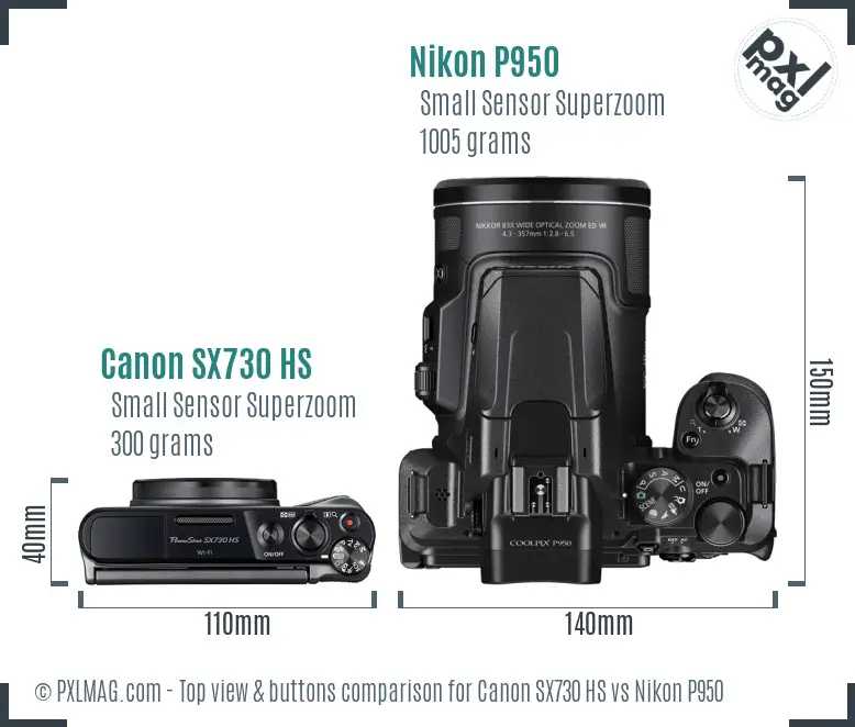 Canon SX730 HS vs Nikon P950 top view buttons comparison