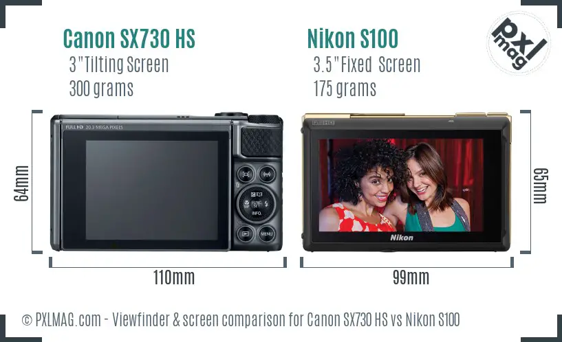 Canon SX730 HS vs Nikon S100 Screen and Viewfinder comparison