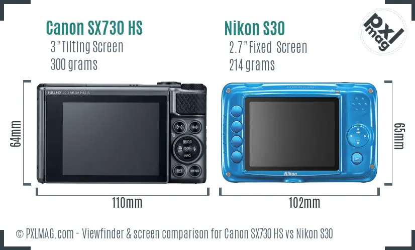Canon SX730 HS vs Nikon S30 Screen and Viewfinder comparison