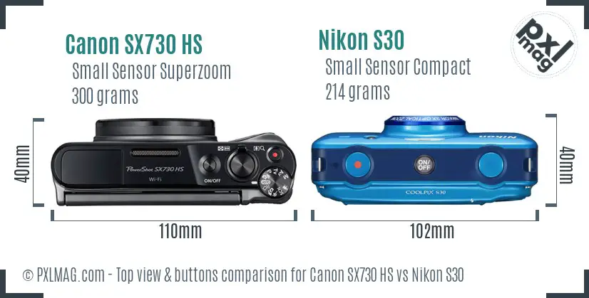 Canon SX730 HS vs Nikon S30 top view buttons comparison