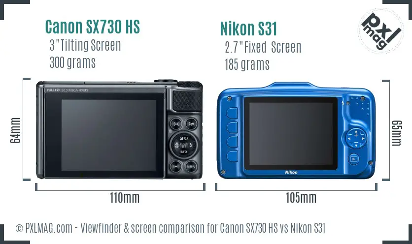 Canon SX730 HS vs Nikon S31 Screen and Viewfinder comparison