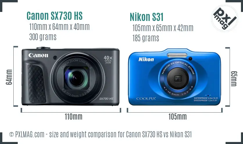Canon SX730 HS vs Nikon S31 size comparison