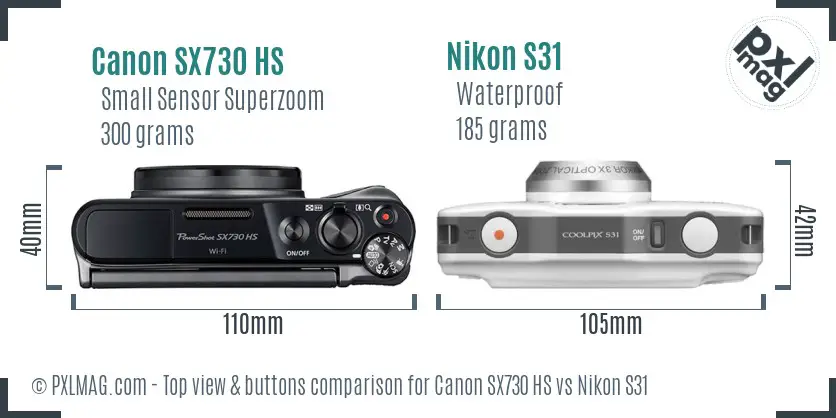 Canon SX730 HS vs Nikon S31 top view buttons comparison
