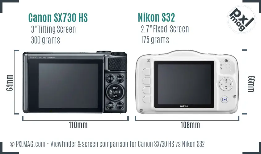 Canon SX730 HS vs Nikon S32 Screen and Viewfinder comparison