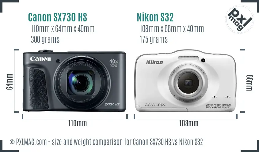 Canon SX730 HS vs Nikon S32 size comparison
