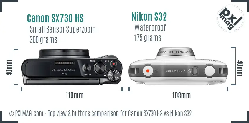 Canon SX730 HS vs Nikon S32 top view buttons comparison