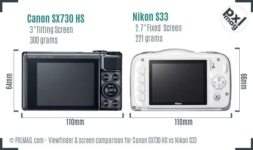 Canon SX730 HS vs Nikon S33 Screen and Viewfinder comparison