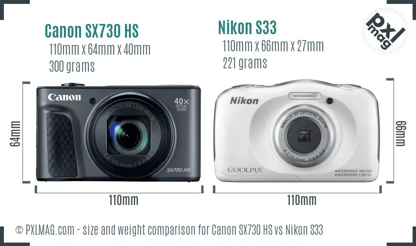 Canon SX730 HS vs Nikon S33 size comparison