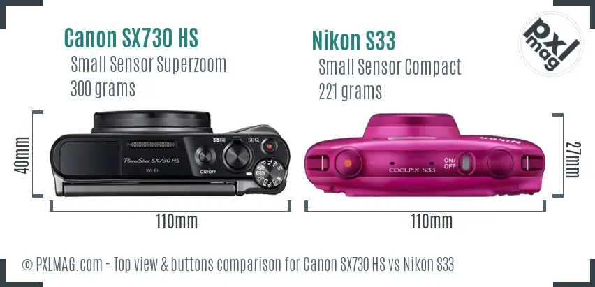 Canon SX730 HS vs Nikon S33 top view buttons comparison