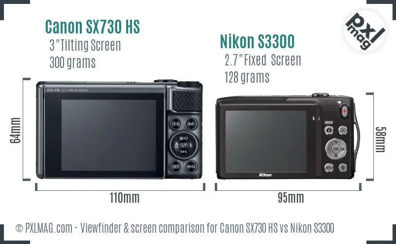 Canon SX730 HS vs Nikon S3300 Screen and Viewfinder comparison