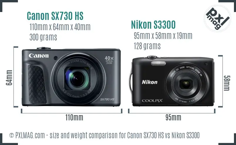 Canon SX730 HS vs Nikon S3300 size comparison