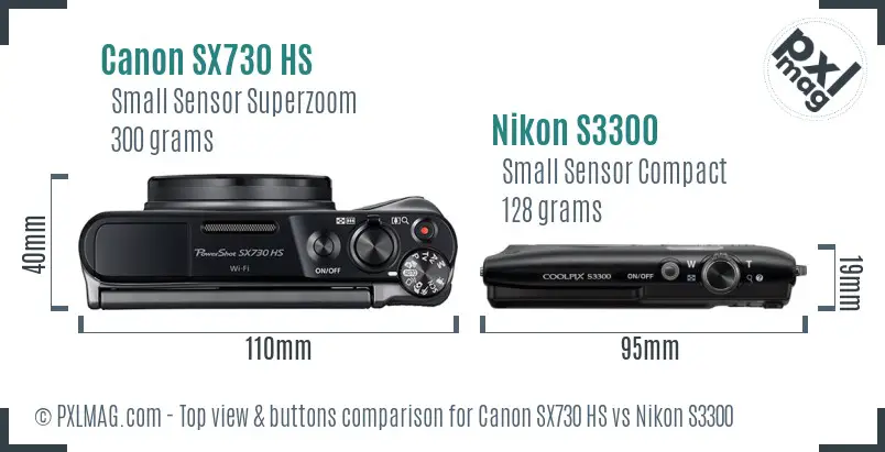 Canon SX730 HS vs Nikon S3300 top view buttons comparison