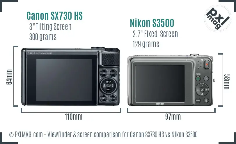 Canon SX730 HS vs Nikon S3500 Screen and Viewfinder comparison