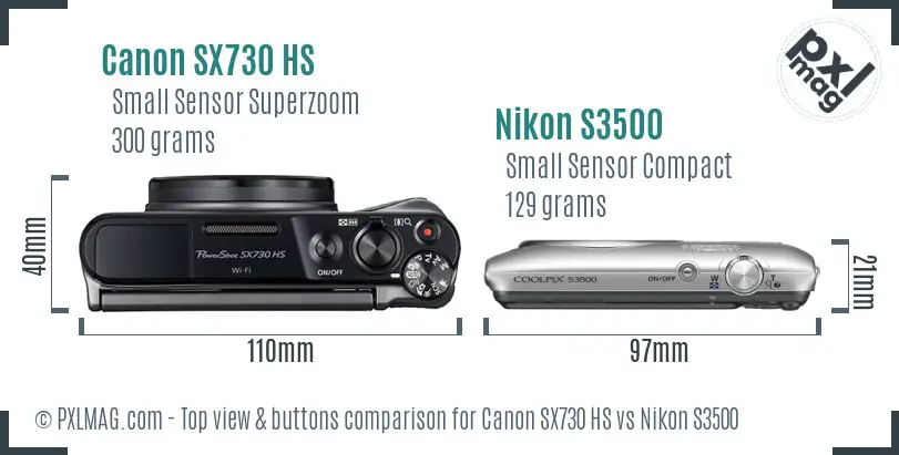 Canon SX730 HS vs Nikon S3500 top view buttons comparison