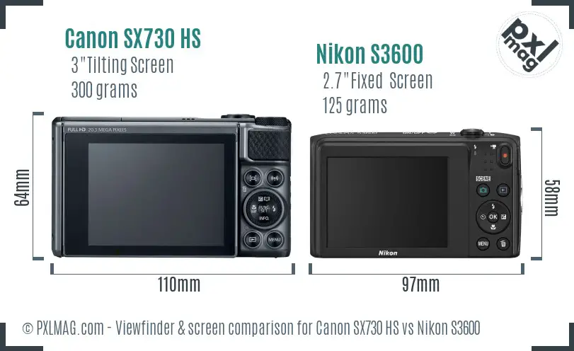 Canon SX730 HS vs Nikon S3600 Screen and Viewfinder comparison
