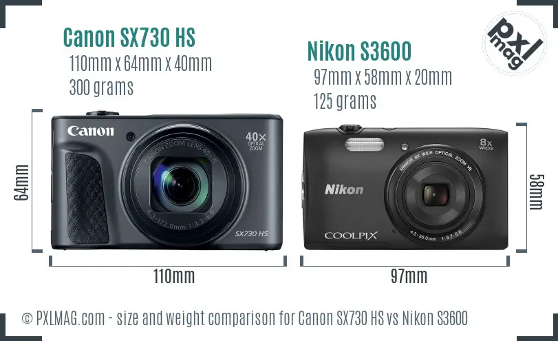 Canon SX730 HS vs Nikon S3600 size comparison