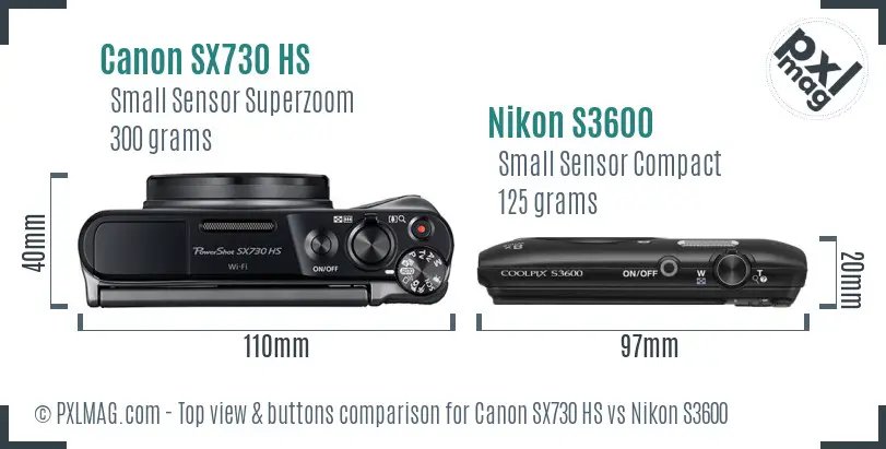 Canon SX730 HS vs Nikon S3600 top view buttons comparison