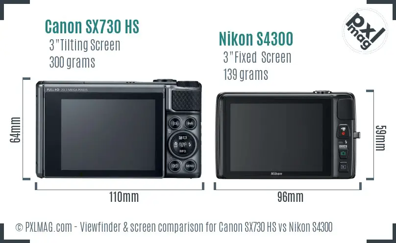 Canon SX730 HS vs Nikon S4300 Screen and Viewfinder comparison Canon SX730 HS vs Nikon S4300 Screen and Viewfinder comparison