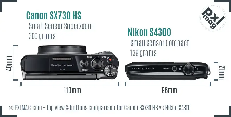 Canon SX730 HS vs Nikon S4300 top view buttons comparison Canon SX730 HS vs Nikon S4300 top view buttons comparison