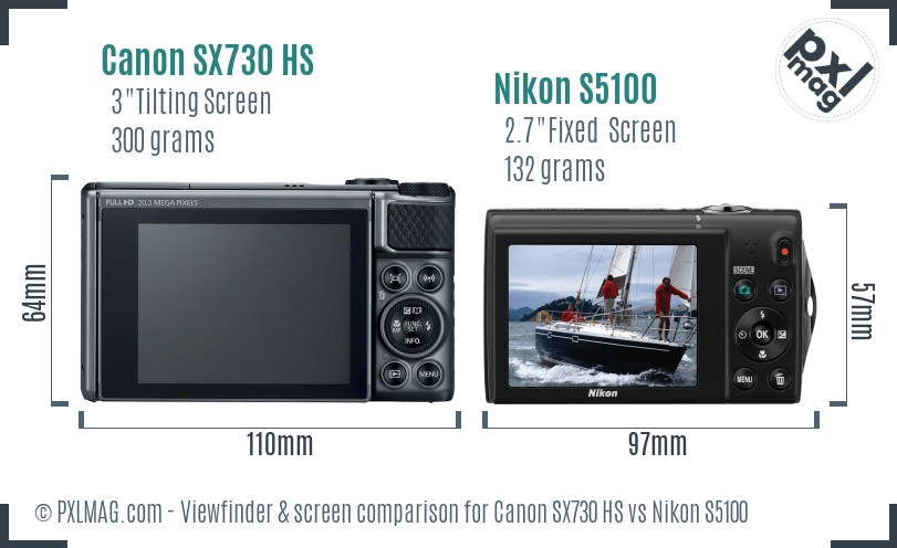 Canon SX730 HS vs Nikon S5100 Screen and Viewfinder comparison