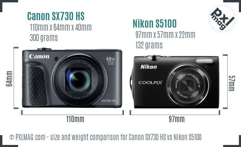 Canon SX730 HS vs Nikon S5100 size comparison Canon SX730 HS vs Nikon S5100 size comparison
