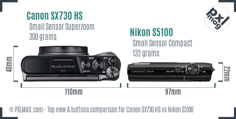 Canon SX730 HS vs Nikon S5100 top view buttons comparison