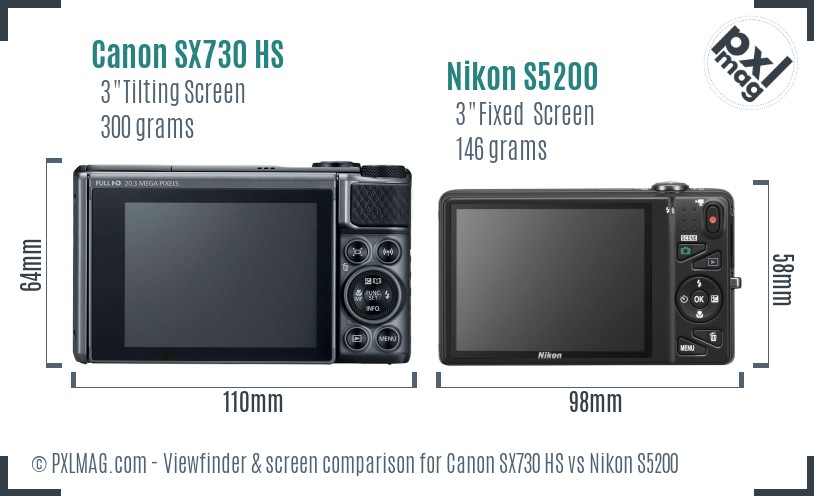 Canon SX730 HS vs Nikon S5200 Screen and Viewfinder comparison