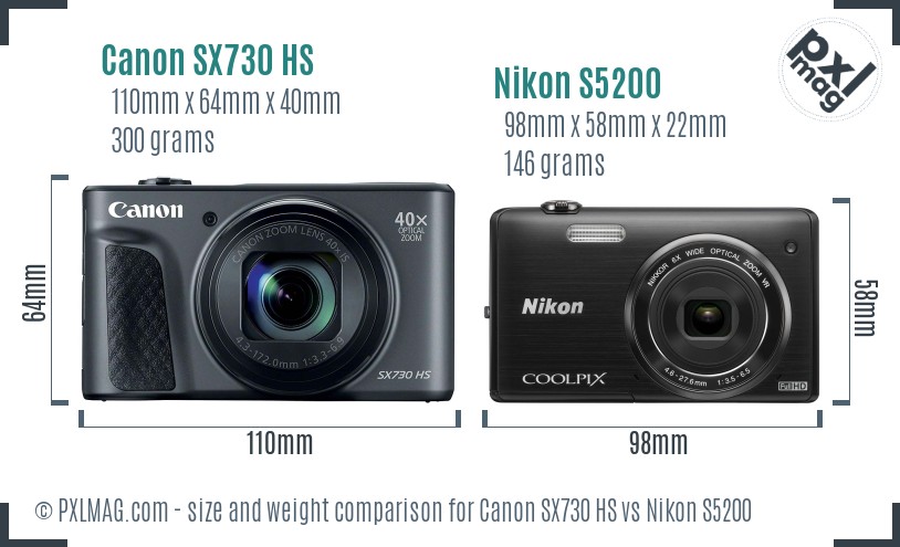 Canon SX730 HS vs Nikon S5200 size comparison Canon SX730 HS vs Nikon S5200 size comparison