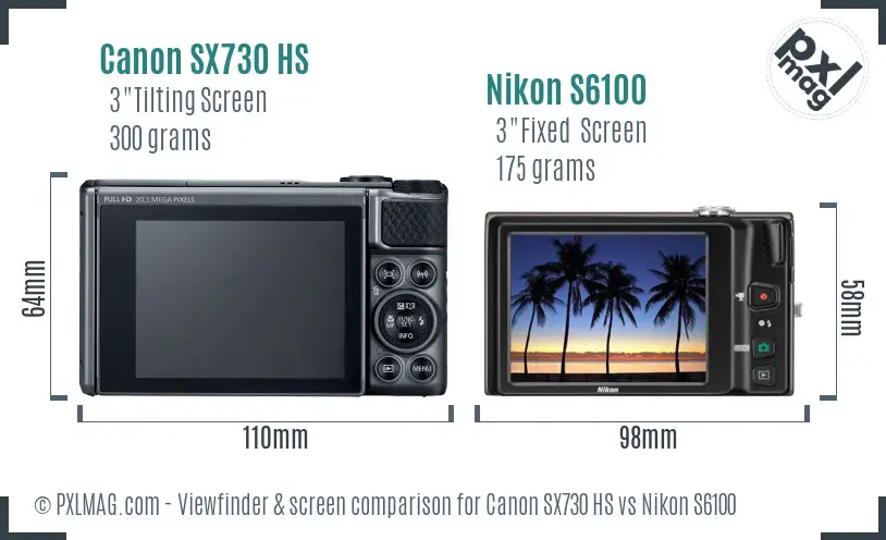 Canon SX730 HS vs Nikon S6100 Screen and Viewfinder comparison