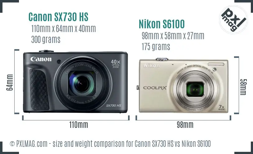 Canon SX730 HS vs Nikon S6100 size comparison