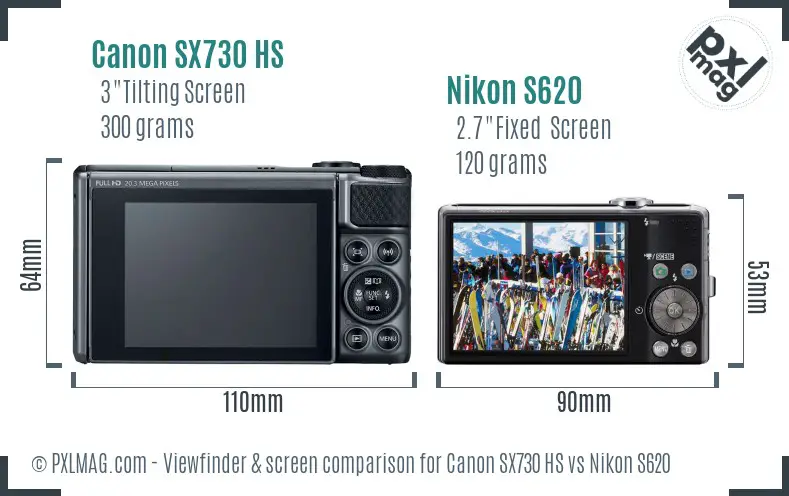 Canon SX730 HS vs Nikon S620 Screen and Viewfinder comparison