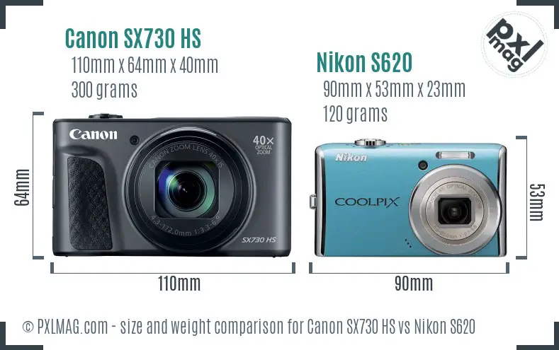 Canon SX730 HS vs Nikon S620 size comparison